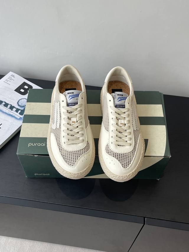 Puraai Polly 25Ss retro sneakers, featuring eco-friendly materials. This spring/
