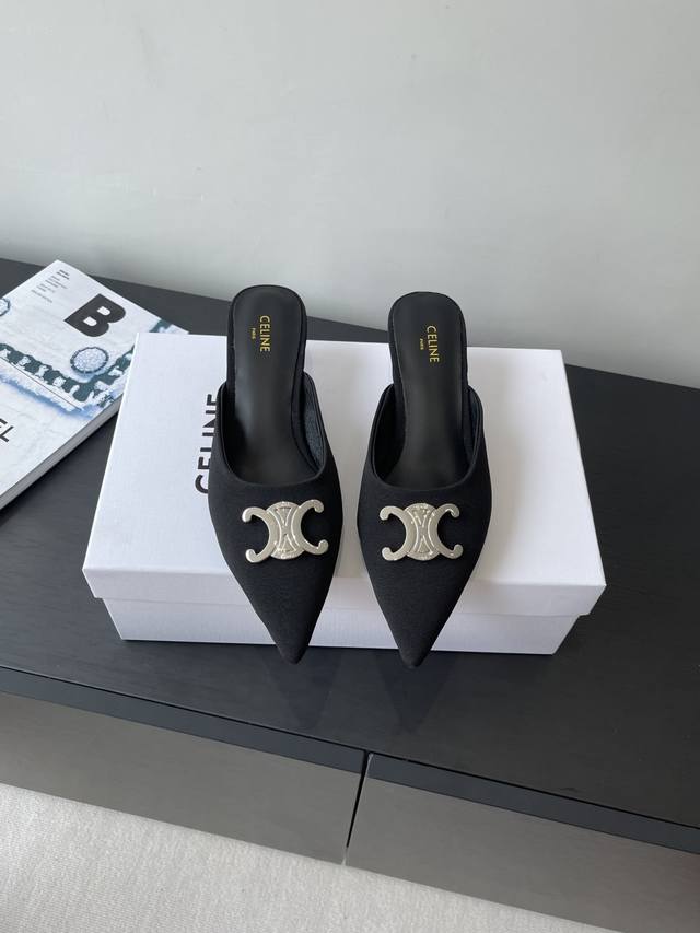Celine 25Ss new Arc de Triomphe kitten heel sandals with metal buckles and open