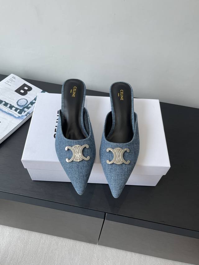 Celine 25Ss new Arc de Triomphe kitten heel sandals with metal buckles and open