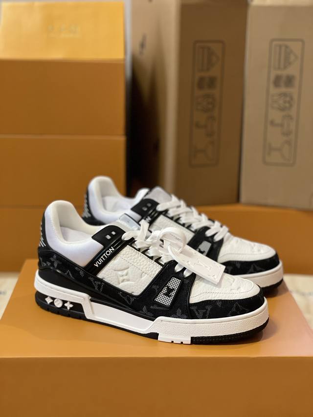 the top-of-the-line Louis Vuitton men's LV Trainer sneaker, a new colorway for c