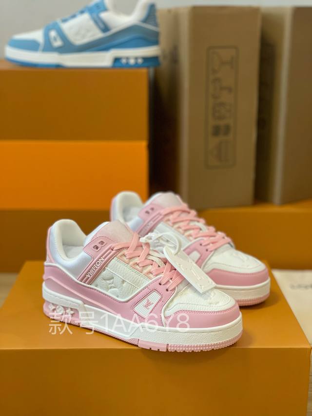 Premium Edition Women's Louis Vuitton Lvtrainer Sneakers Virgil Abloh Macaron Co