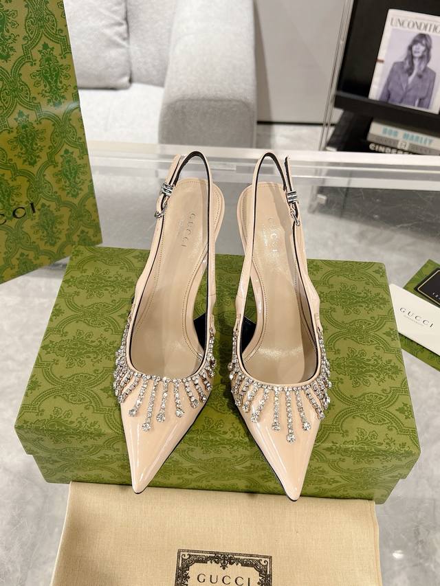 Gucci 25Ss early spring new rhinestone chain high-heeled sandals. The crystal di