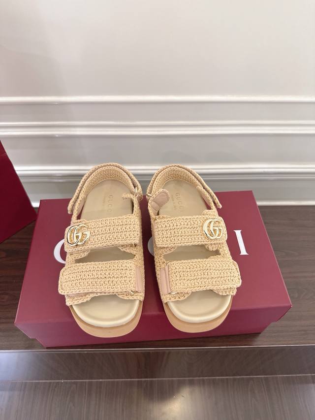 Guccl Double G Women's Velcro Knit Cotton Sandals. Gucci's modern design aesthet