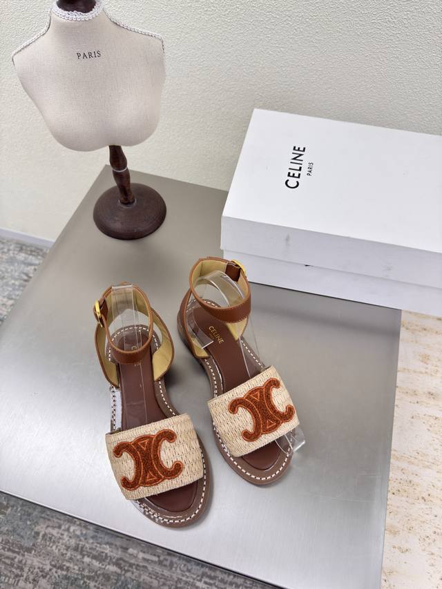 Celine saddle strap summer exclusive PP grass 3D embroidered Arc de Triomphe ser