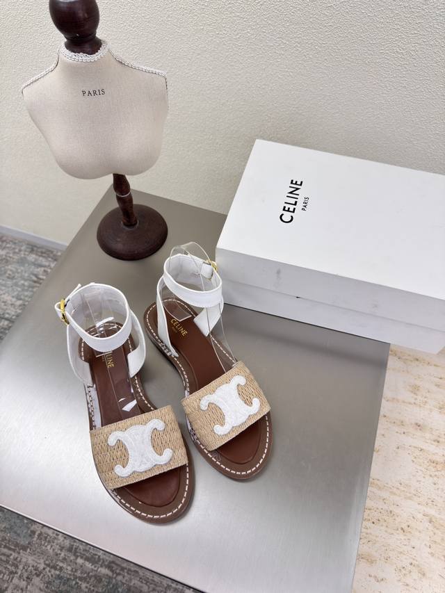 Celine saddle strap summer exclusive PP grass 3D embroidered Arc de Triomphe ser
