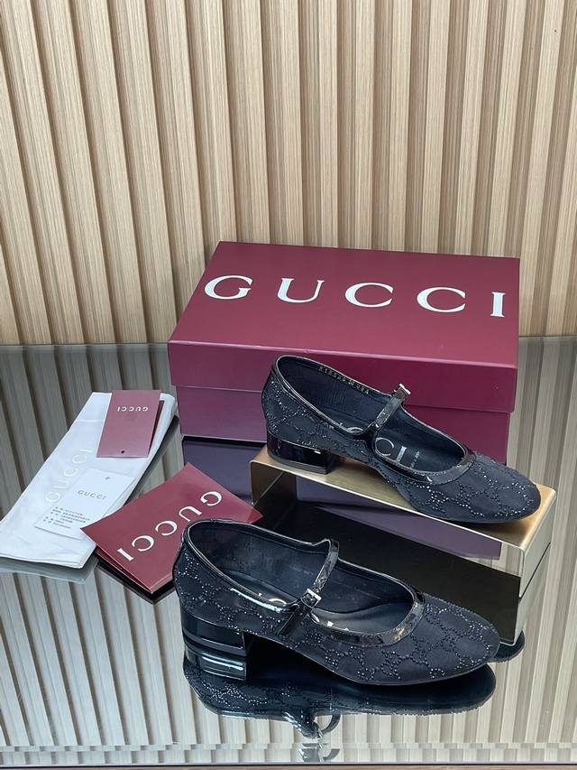 New Early Fall Gucci High-End Diamond Mary Jane Shoes, Gucci Patent Leather GG L