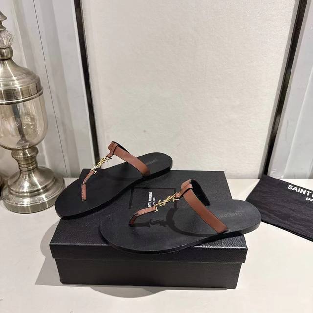Ysl flip-flops 2025 new version red brown leather size 35-44 35, 43, 44 custom r