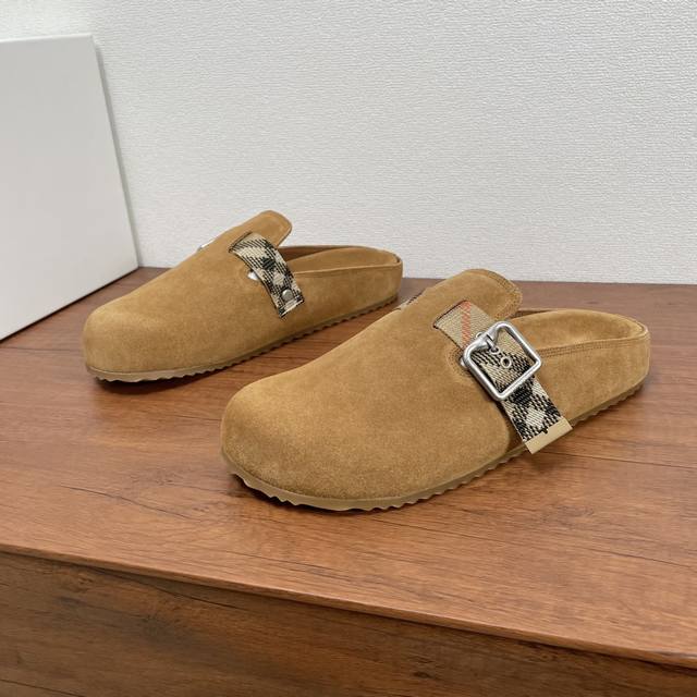 Burberry's new men's plaid leather Urchin half-slippers DDD. These half-slippers