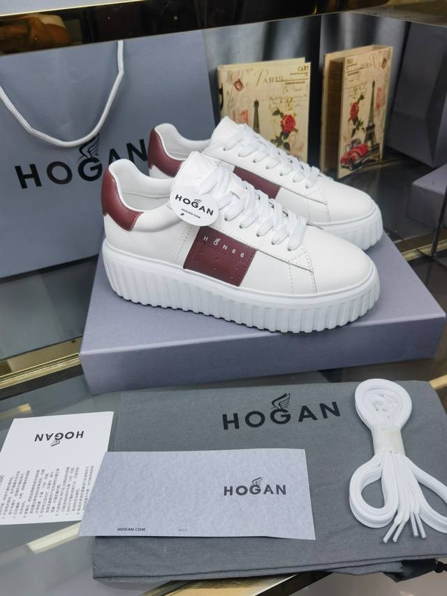 Factory Price Hogan H-Stripes series couple's thick-soled biscuit shoes, blimp