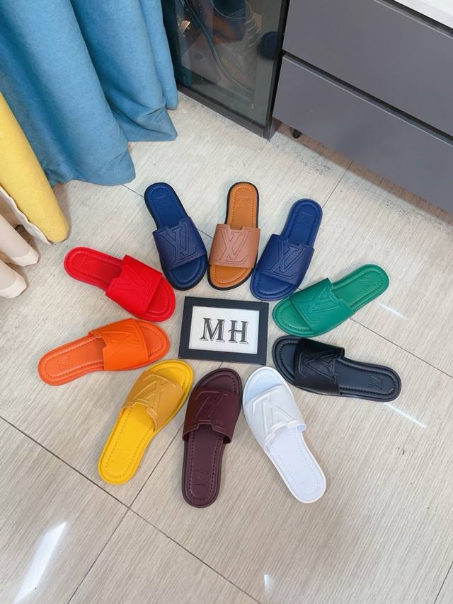 Lv Ordinary men's spring and summer slippers upper Italian imported cowhide fabr