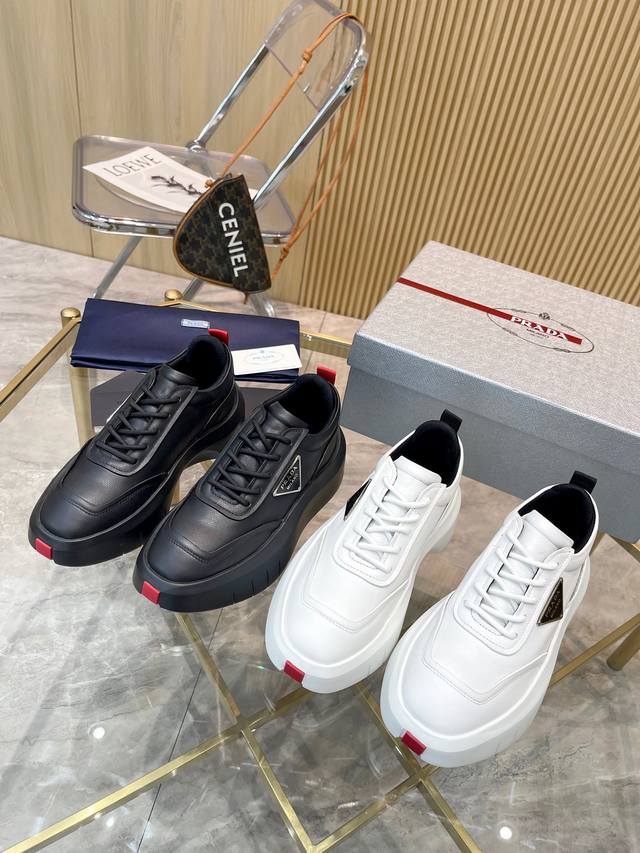 Real Price Prada Couple's Thick-Sole Casual Shoes DDD. These classic Prada trian