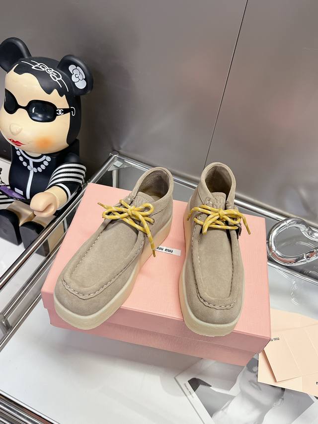 Factory Price Women's Sports Shoes Original Miu Miu Drawstring Square-Toe Platf