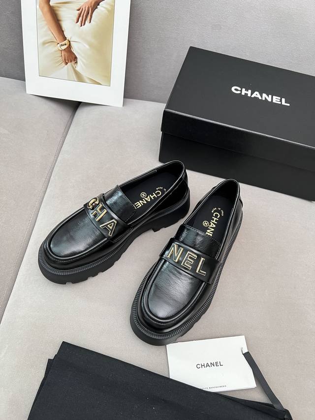 Factory Price Women's Shoes 2025Ss Chanel Platform Loafers with Lettering 23Ss