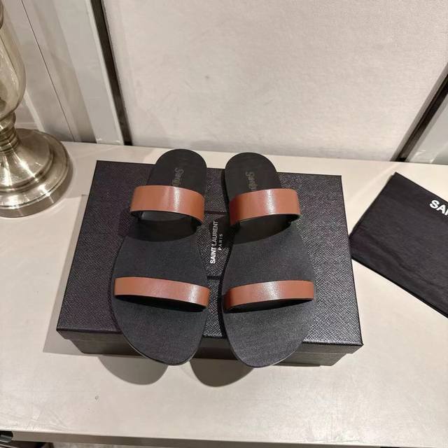Ysl slippers 2025 new version red brown leather size 35-44 35.43.44 custom rubbe