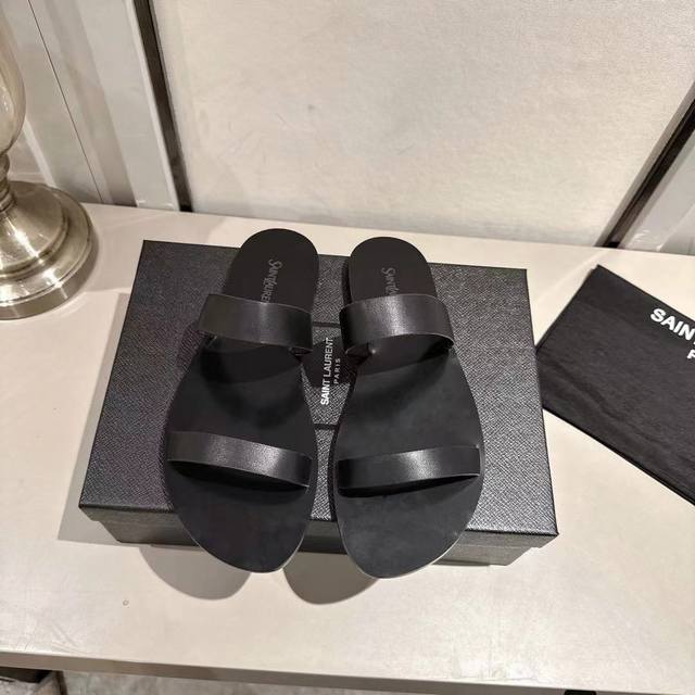Ysl slippers 2025 new version black leather size 35-44 35.43.44 custom rubber ou
