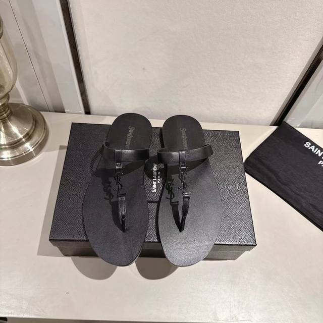 Ysl flip-flops 2025 new version black leather sizes 35-44 35, 43, 44 custom rubb