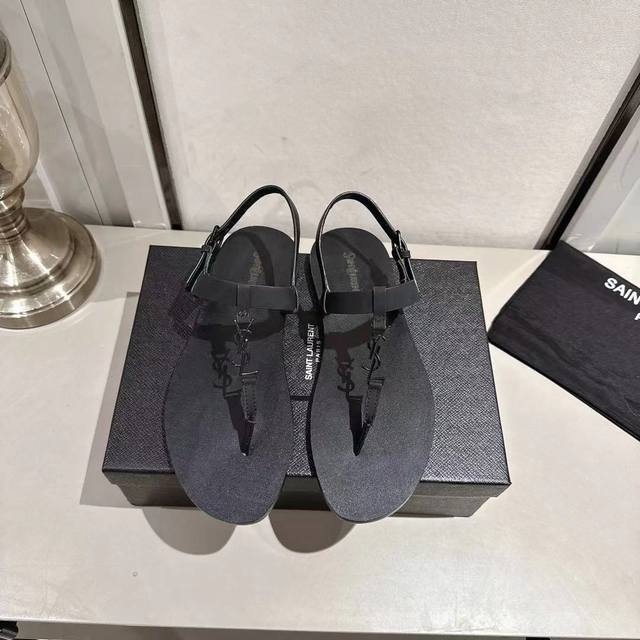 Ysl thong sandals 2025 new version black silk leather Sizes 35-44 35, 43, 44 mad