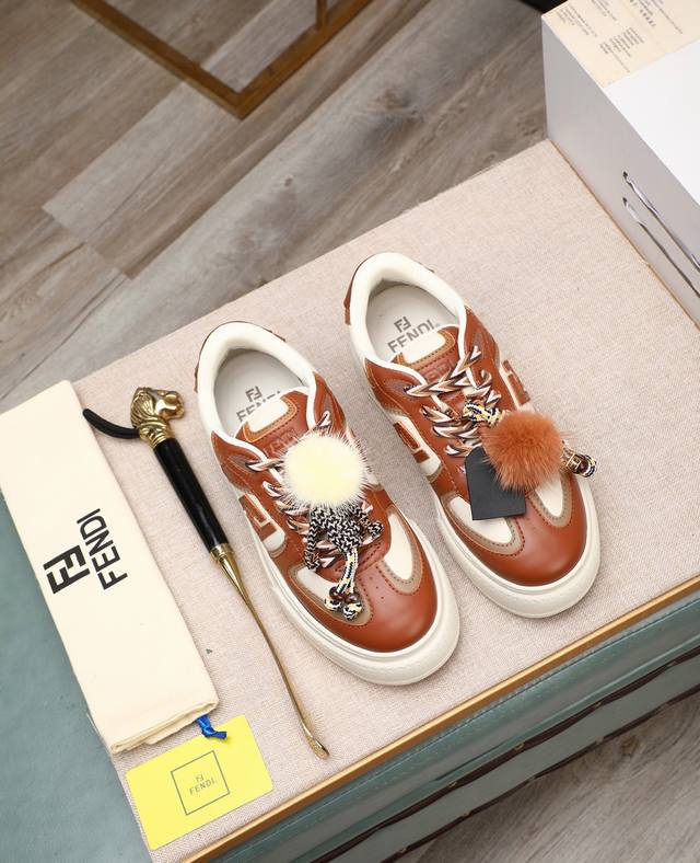Top-quality Fendi Match 25 casual lace-up shoes with a thick, embellished sole a