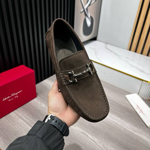 Salvatore Ferragamo's classic, handmade men's driving loafers. These slip-ons a