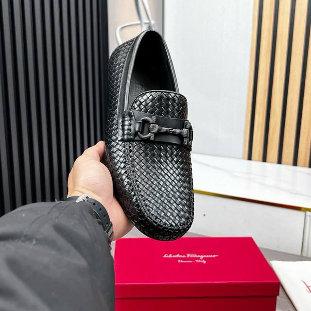 Salvatore Ferragamo's classic, handmade men's leather driving shoes. These slip