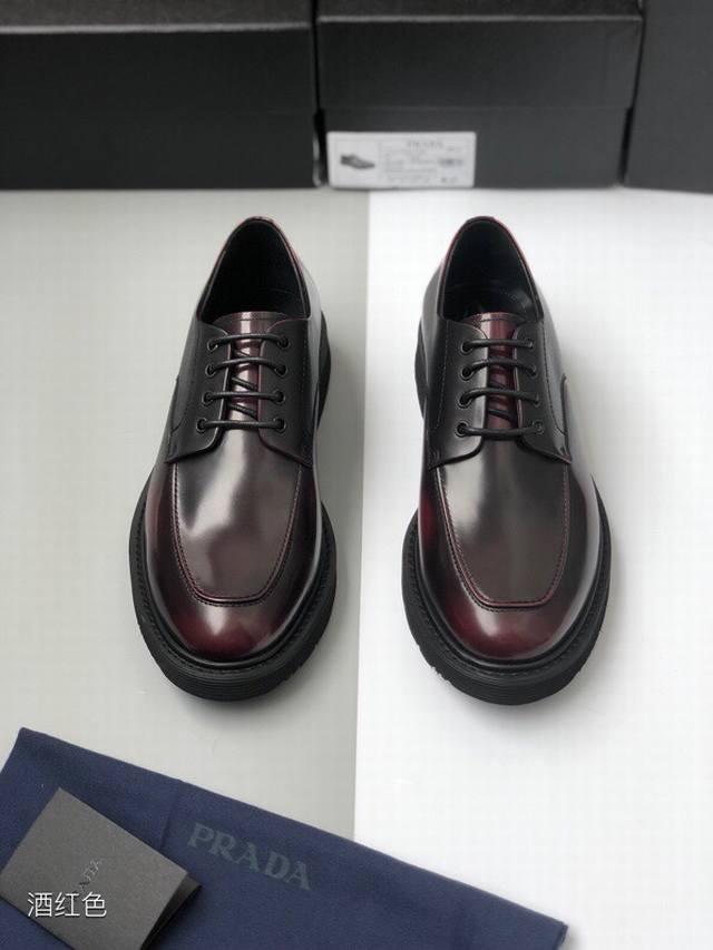 Burgundy Prad* Derby men's shoes have arrived. Counter quality, hand-rubbed col
