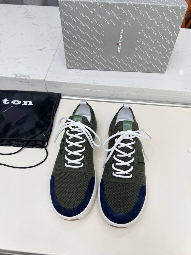 Kiton lace-up old-fashioned casual knitted men's sportswear DDD. Calfskin fabric