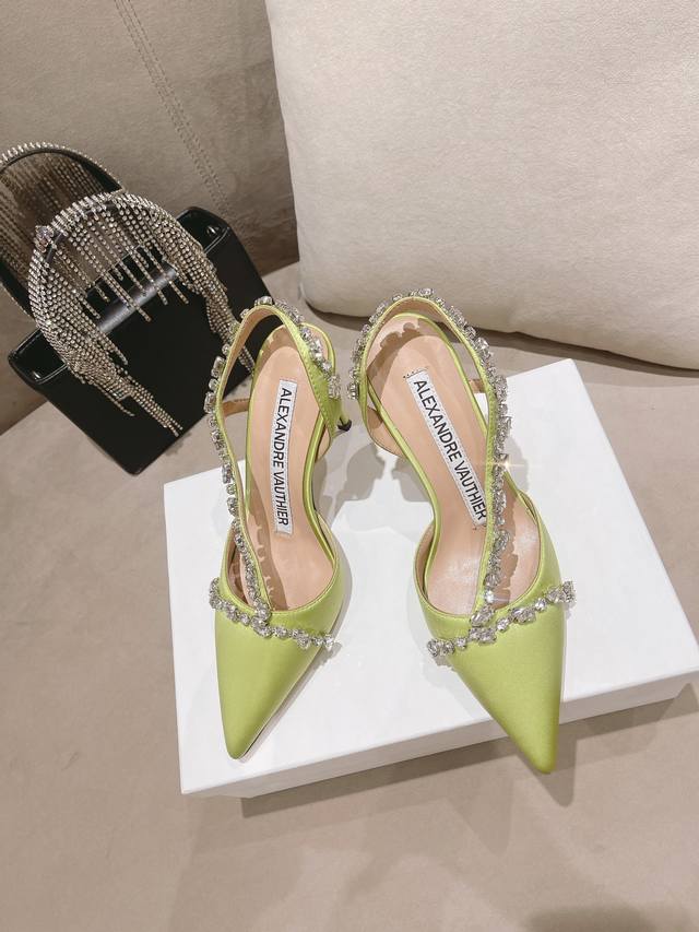 Alexandre Vauthier 22 niche handmade rhinestone silk high heels Super woman orig