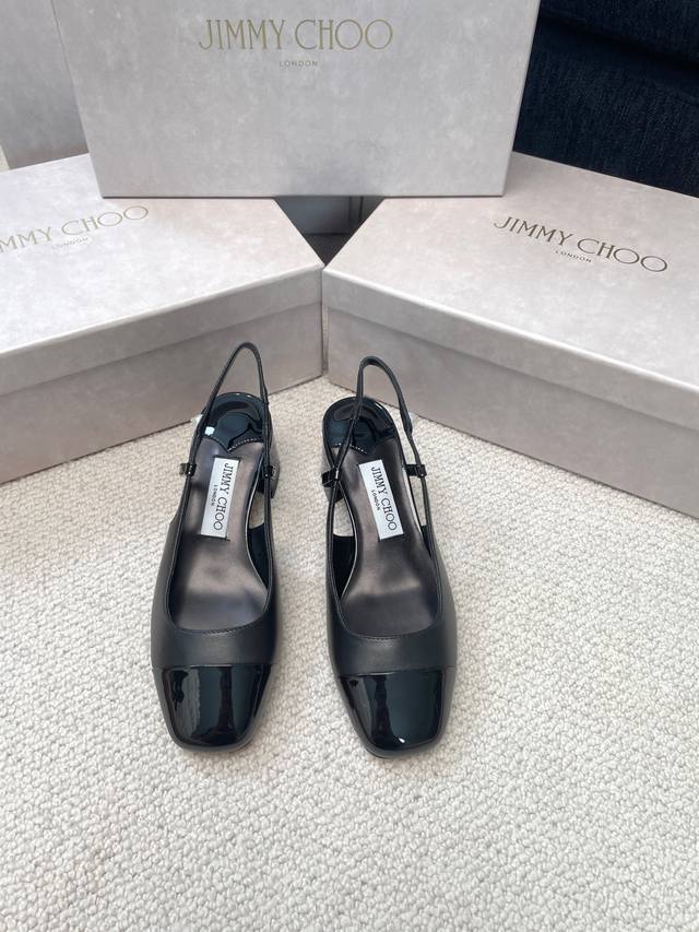 Jimmy Choo 25Ss new spring/summer block heel slingback sandals! JC logo pearl in