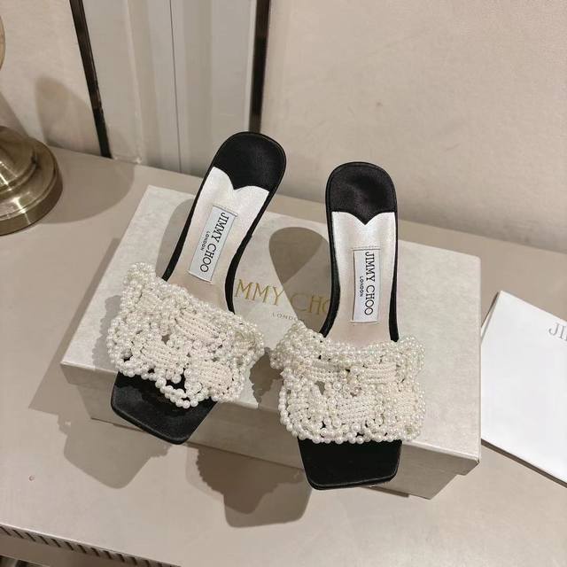 Factory Price Women's Sports Shoes Original Jimmy Choo Satin Pearl Mule Slipper