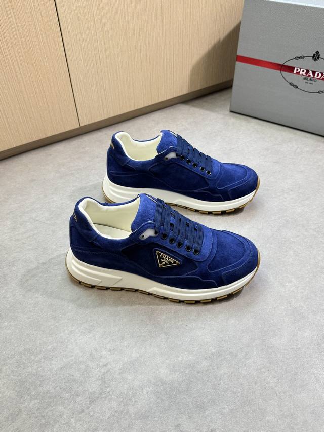 Prada - High-end, original casual sneakers - Upper: suede calfskin, branded meta
