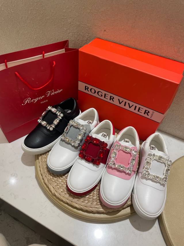 New women's shoes, Viv Golf diamond-buckle leather sneakers, white sneakers, dr