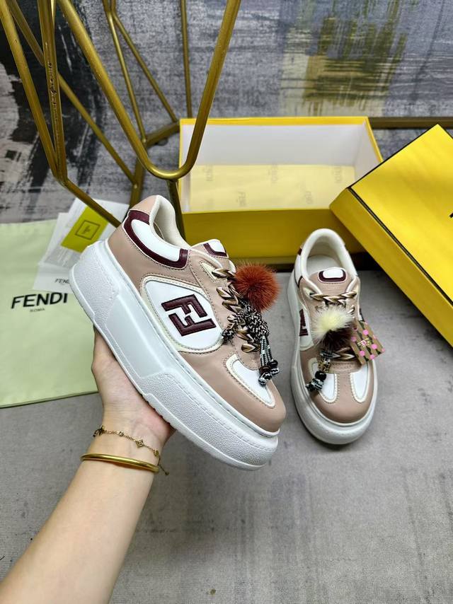 Factory Price Women's Shoes, Original Fendi Match Lace-Up Sneakers. Pink fabric