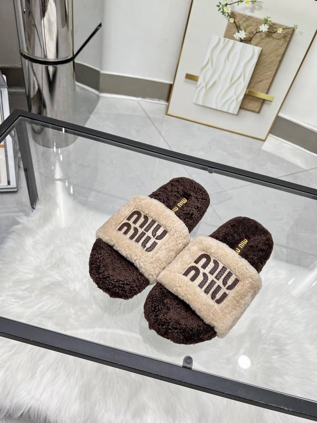 Miu Mi's new embroidered wool slippers DDD. 1:1 mold, instantly outsells all ver
