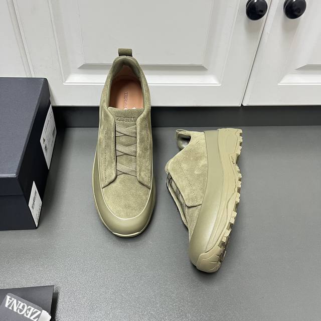 The new Zegna men's suede Triple Stitchmonte luxury casual shoe, the latest runw
