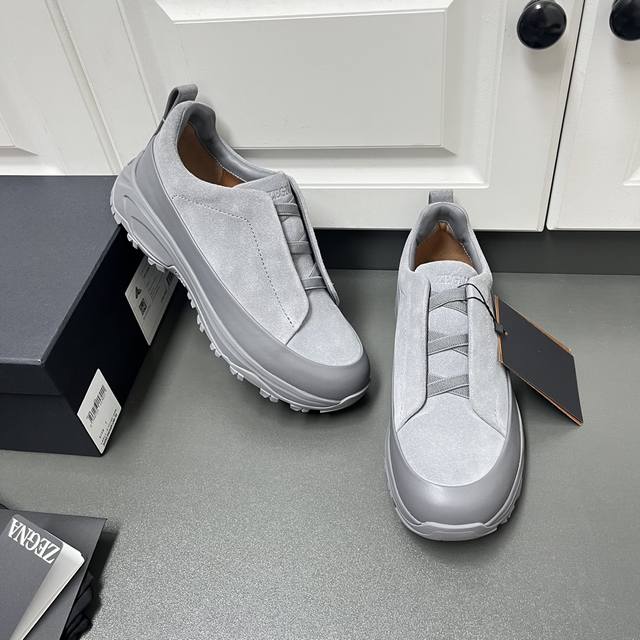 The new Zegna men's suede Triple Stitchmonte luxury casual shoe, the latest runw