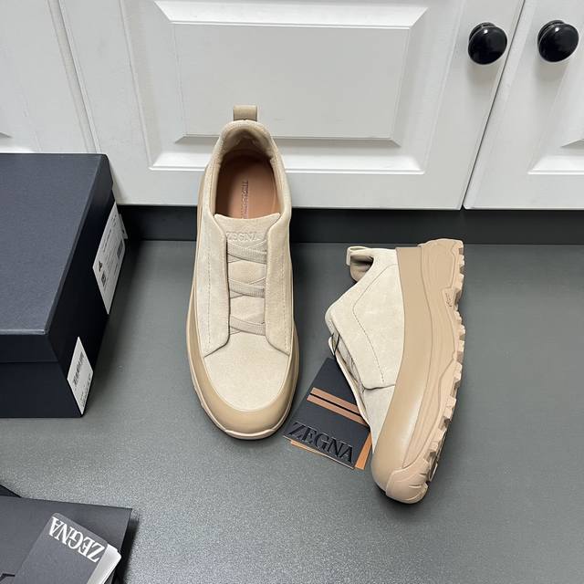 The new Zegna men's suede Triple Stitchmonte luxury casual shoe, the latest runw