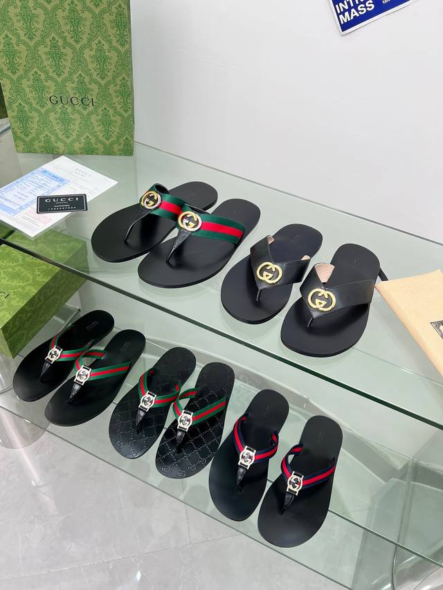 Men's! Men's! Sizes 39-46 Gucci's classic red and green webbing slippers, this