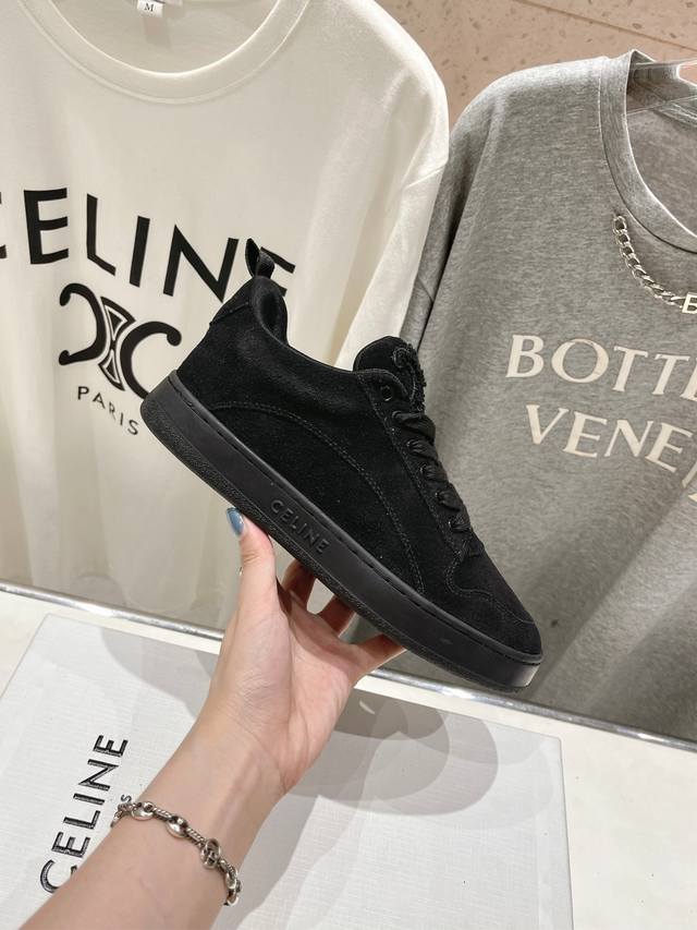 Top quality Celine new logo lace-up casual sneakers Imported high-mercerized cow