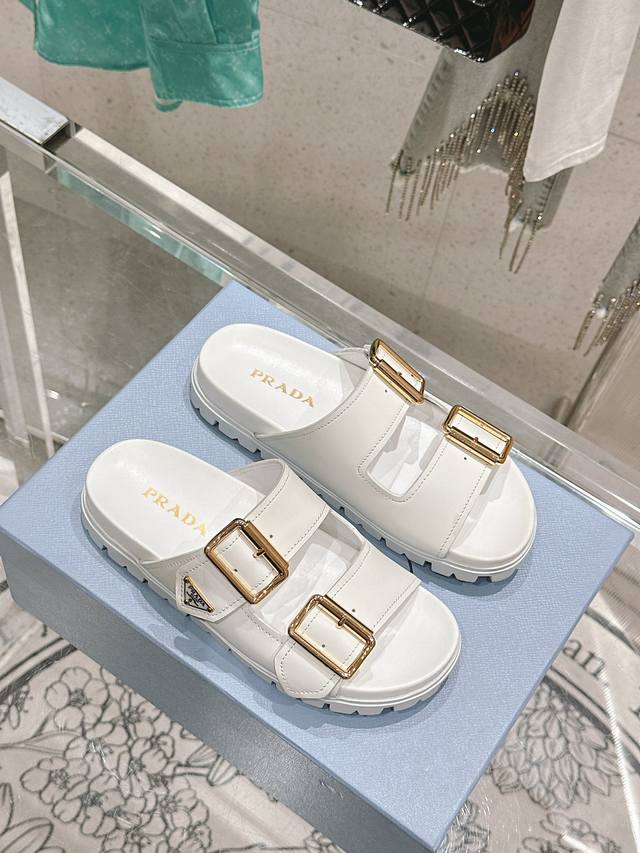 New arrival: classic metal square buckle thick-soled double-buckle metal label