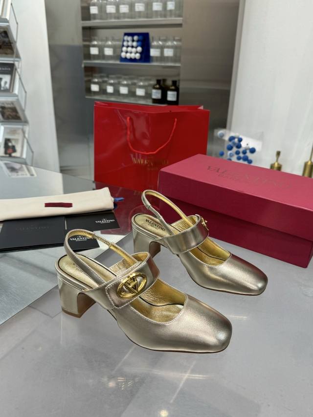 Factory P rubber sole Genuine leather sole New Valentino women's slingback shoe