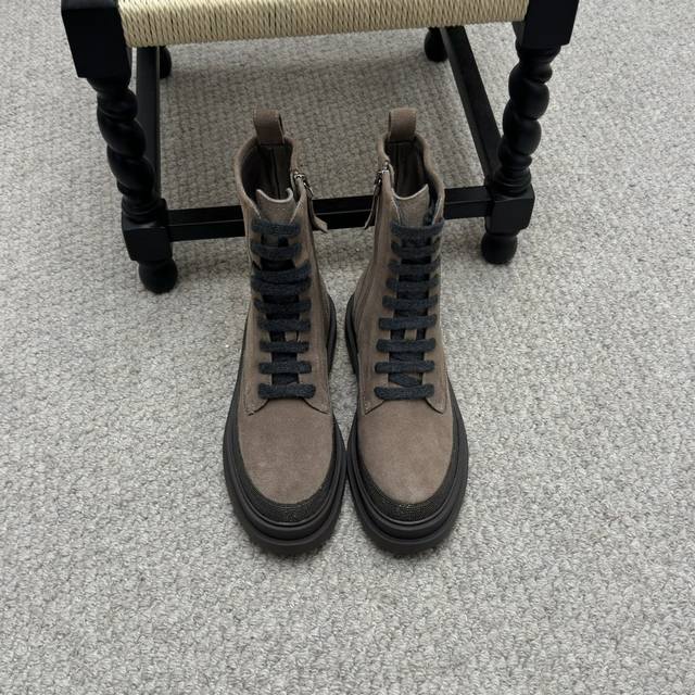 Zp grade Brunello Cucinelli autumn and winter Bc new mid-tube lace-up Martin boo