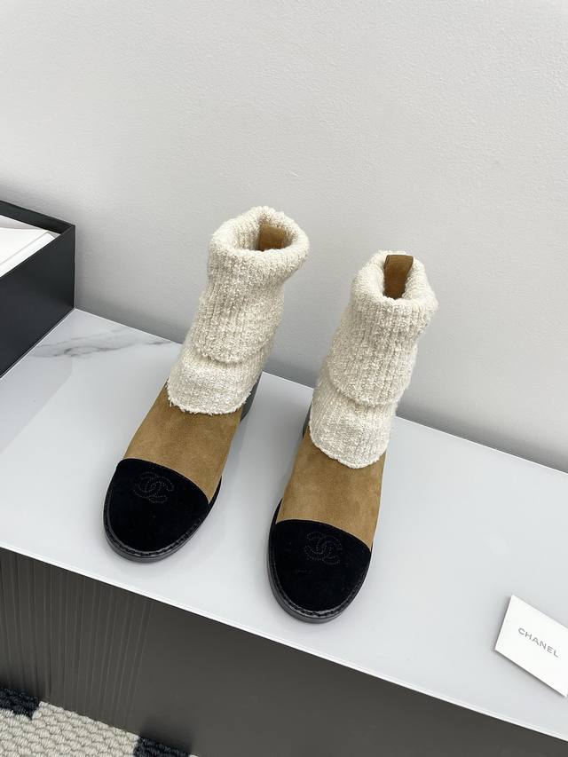 Top-of-the-line Chanel autumn/winter new sock boots with flyknit wool. The sock