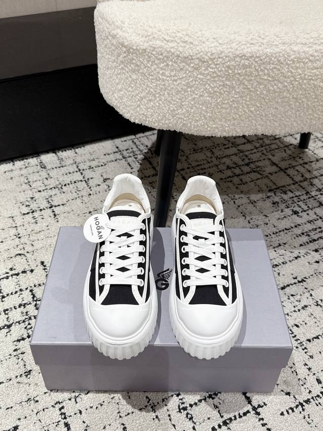 Couple's top version Hogan 25 latest H-Stripes lace-up thick-soled platform cas
