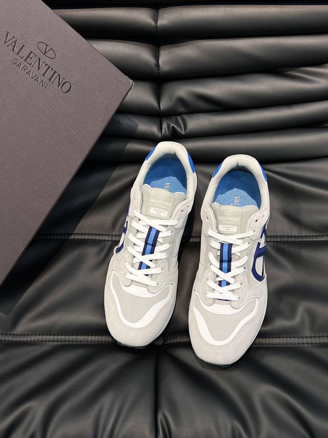 Valentin* Men's casual sneakers, featuring a multi-material calfskin, suede, and