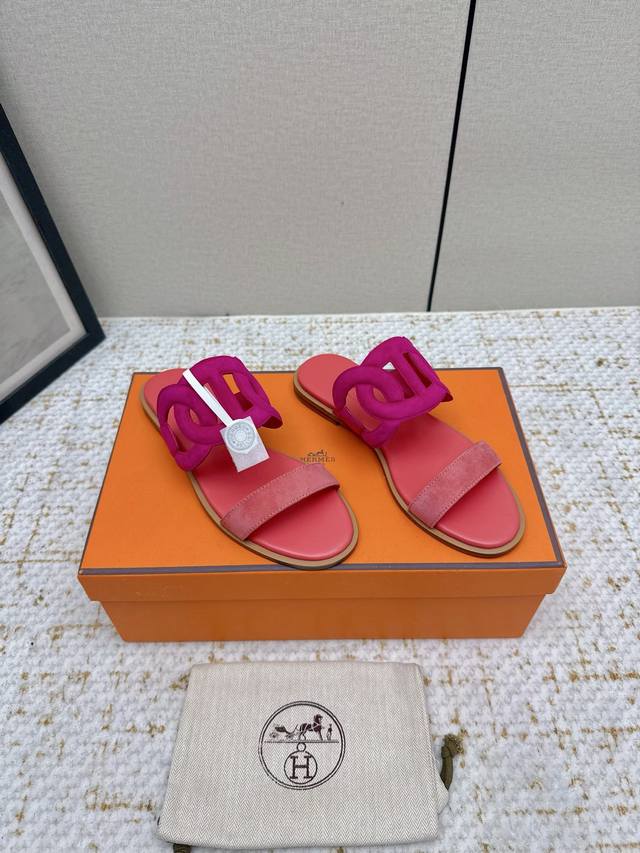 Factory women's top version H's 2025 new Herme*S recently popular sandals, paire