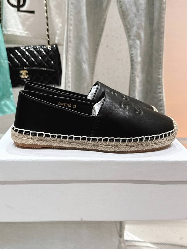 Celine 2025 new fisherman shoes sheepskin upper Arc de Triomphe logo embellishme
