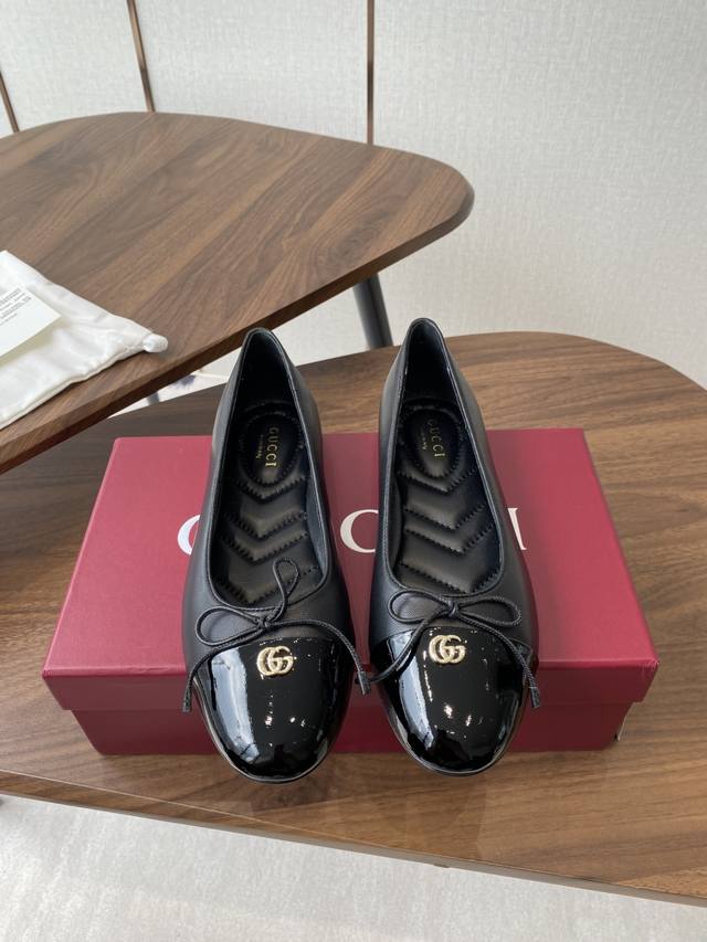 Gucci 25Ss Spring/Summer new bow ballet flats with diamond V-embroidered insoles