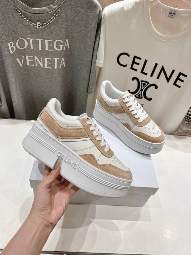 Top quality Celine new logo lace-up casual sneakers Upper leather and suede Orig