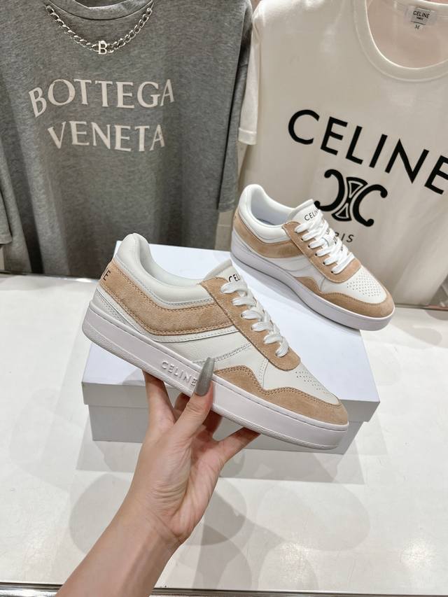 Top quality Celine new logo lace-up casual sneakers Upper leather and suede Orig