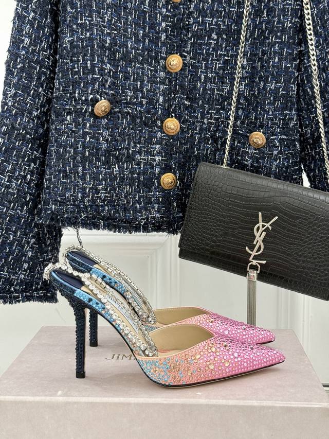 Factory Price: Jimmy Choo Classic Diamond Chain Pointed Toe Crystal High Heel S